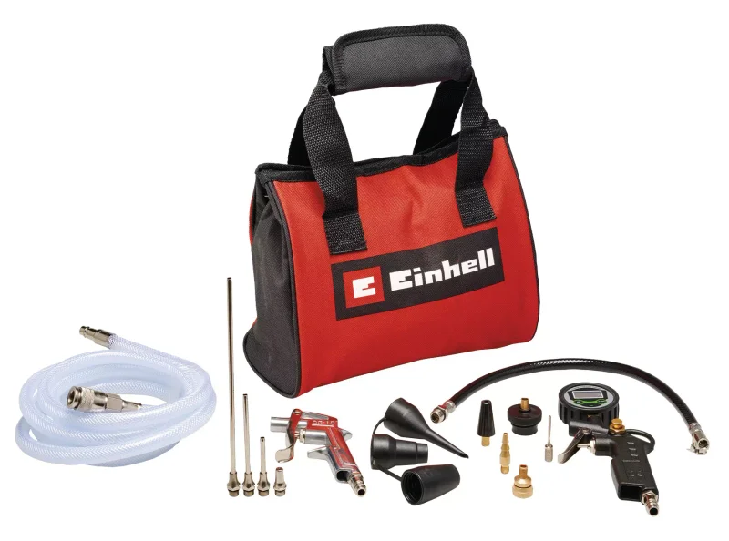 Kit Einhell 4139693 con inflador digital, pistola de soplado, adaptadores, manguera y bolsa